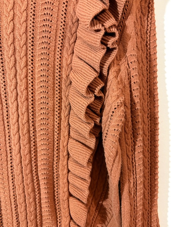 Love riche Ruffle-Trim Cable Knit Sweater women’s Large Rust ruffled shoulders - Picture 6 of 10